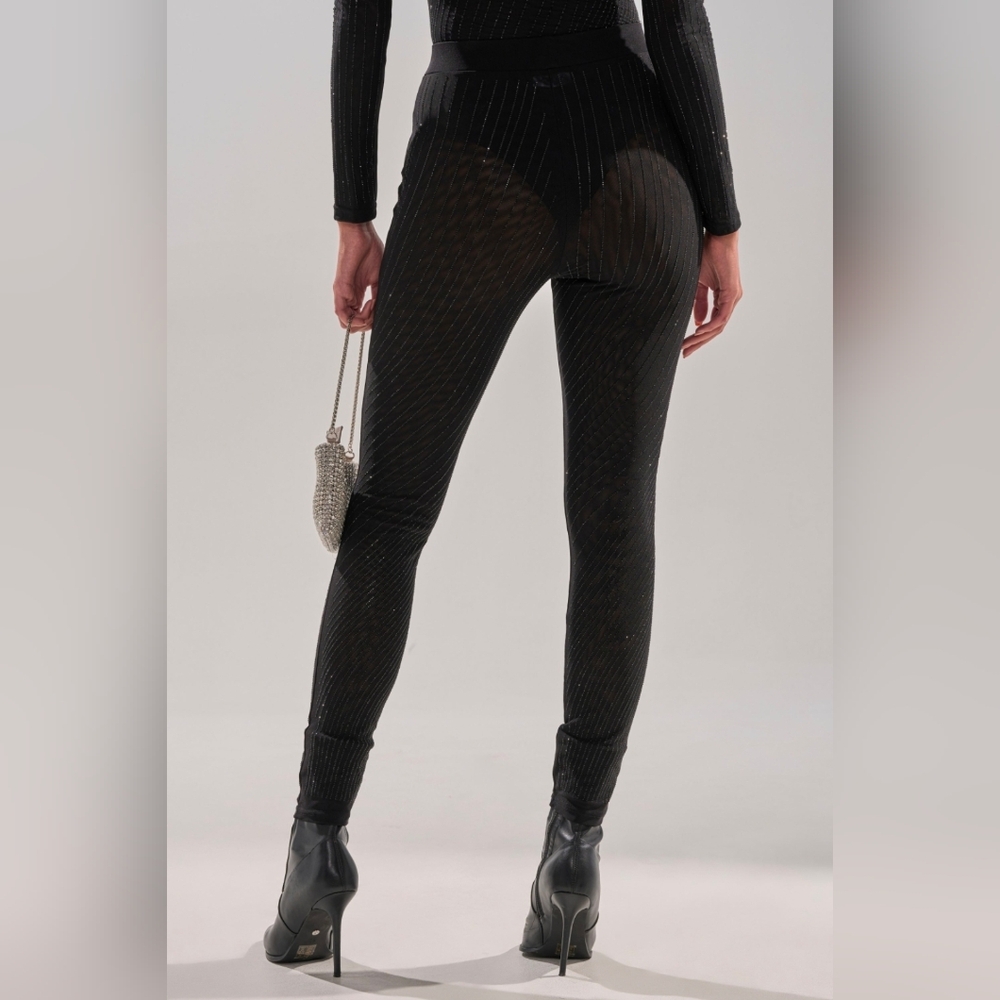 AKIRA TWINKLING LIGHTS RHINESTONE MESH LEGGINGS IN BLACK Size 1X - Picture 5 of 6